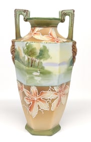 Nippon Swan on Lake Bird Scene Vase