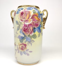 Nippon Floral Pink Rose Painted Vase