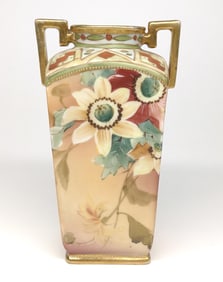 Nippon Square Floral Decorated Vase