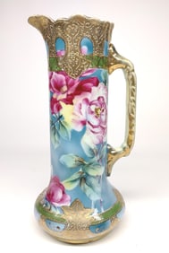 Nippon Pink Rose, Gold & Blue Painted Pitcher