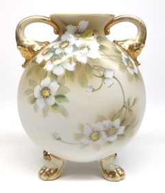 Nippon Footed White Blossom Flower Vase