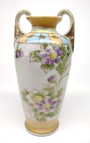 Nippon Purple Flower Painted Porcelain Vase