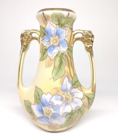 Nippon Floral Blue & Gold Decorated Vase