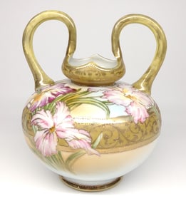 Nippon Pink Iris & Gold Floral Squatted Vase