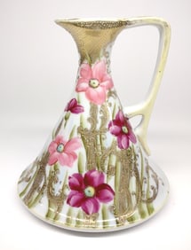 Nippon Pink Floral Porcelain Ewer / Pitcher