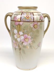 Nippon Cherry Blossom Floral Painted Vase