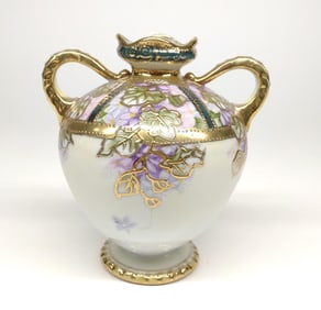 Nippon Wisteria Flower Decorated Gold Enamel Vase