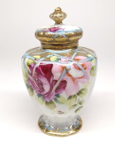 Nippon Short Covered Floral Rose Urn Vase