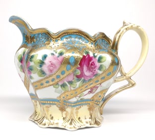 Nippon Teal Blue & Gold Floral Rose Pitcher