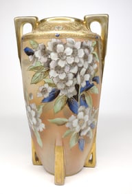 Nippon White Floral Jeweled Footed Vase