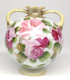 Nippon Squatted Round Floral Rose Decorated Vase