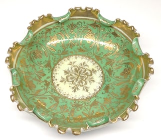 Nippon Green & Gold Ruffled Footed Bowl