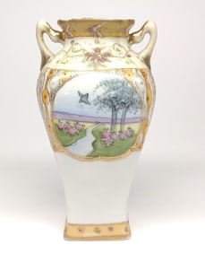 Imperial Nippon Jeweled Flying Bird Scene Vase