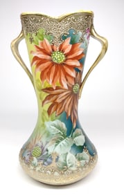 Nippon Floral Poinsettia Decorated Vase