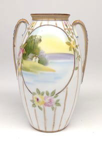Nippon Farm & Lake Scene Painted Vase