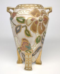 Nippon Colorful Floral Gold Footed Vase