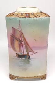 Nippon Nautical Sailboat Painted Porcelain Vase
