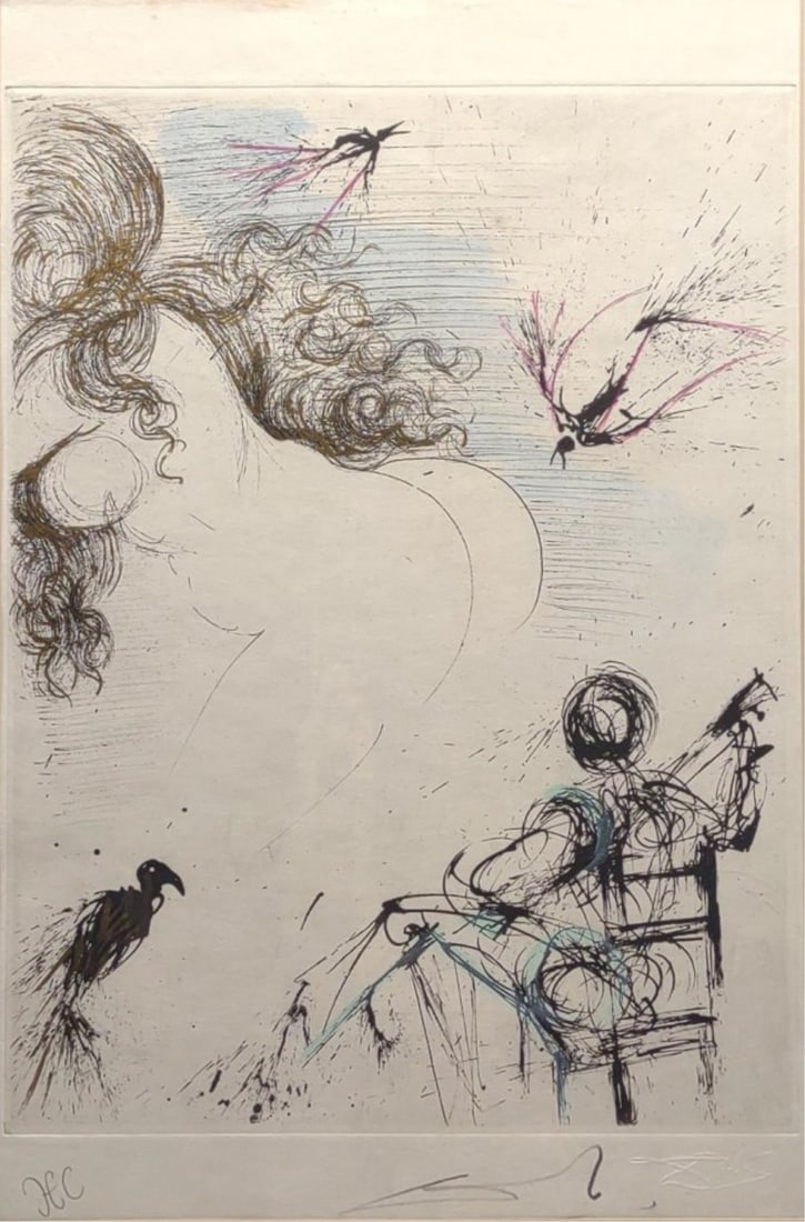 Salvador Dali Signed 'Woman Parrot' Etching w/ COA (1 of 12)