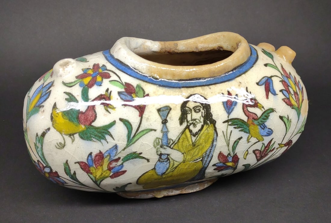 Antique Persian Polychrome Kashkul Beggars Bowl (1 of 8)