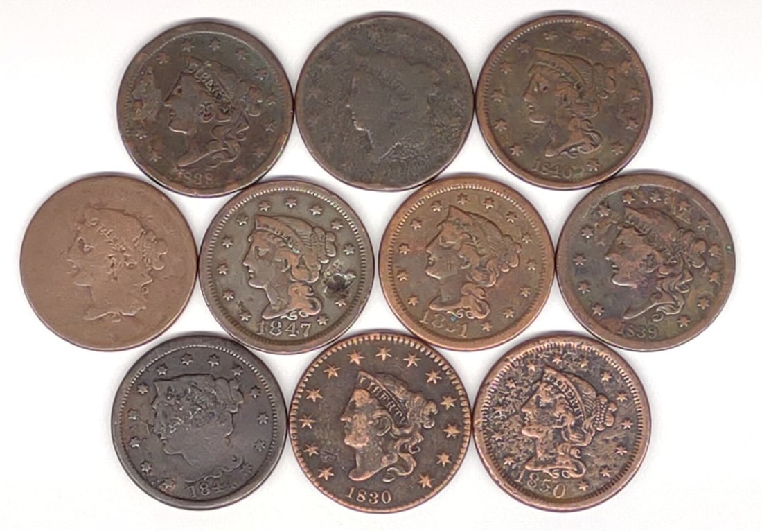(10) Coronet Head & Braided Hair Large Cent Coins (1 of 8)