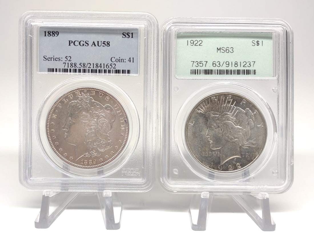 2 PCGS Graded Silver Dollars (Peace,Morgan) (1 of 9)