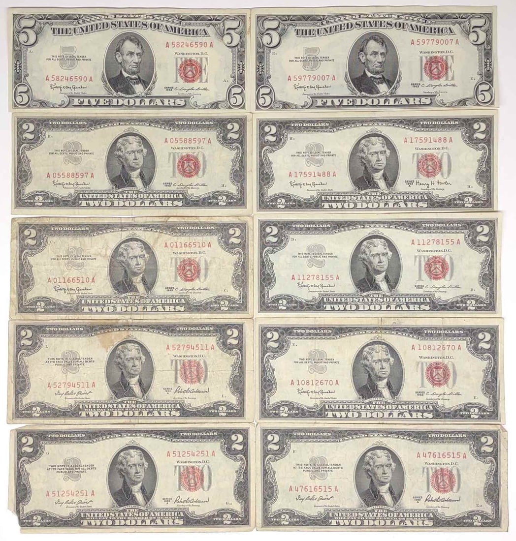(10) US Red Notes Paper Currency (1 of 11)