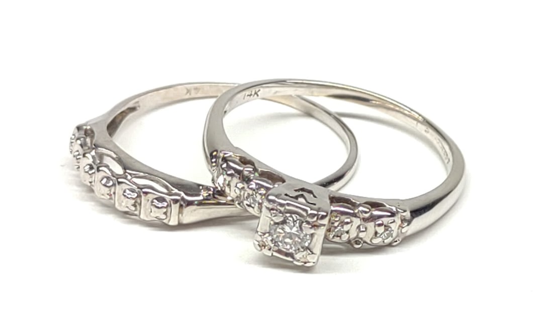 14K White Gold & Diamond Keepsake Wedding Ring Set (1 of 11)