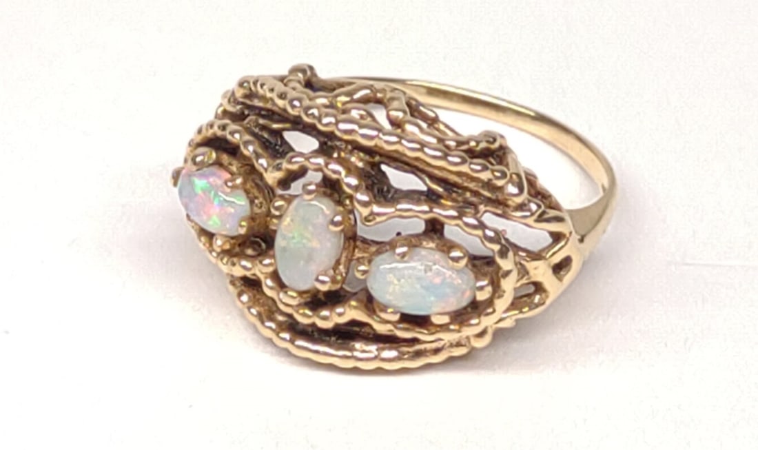 14K Gold Filigree Opal Ring (sz 5.25) (1 of 8)