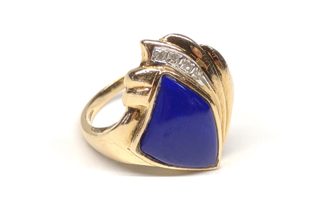 14K Lapis & Diamond Modernist Ring (sz 7) (1 of 7)