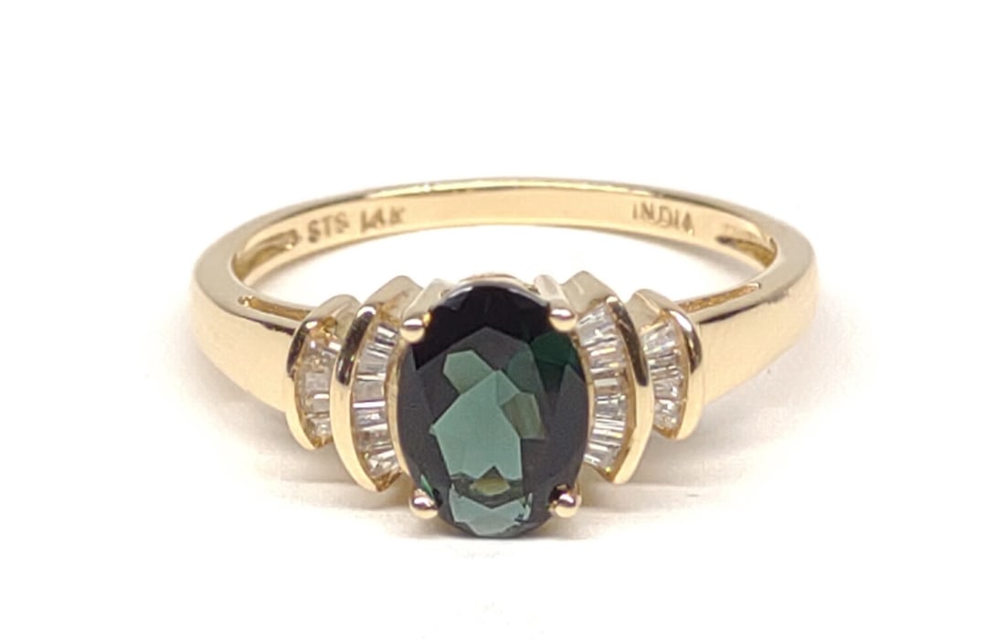 14K Gold Tourmaline & Diamond Ring (sz 8) (1 of 9)