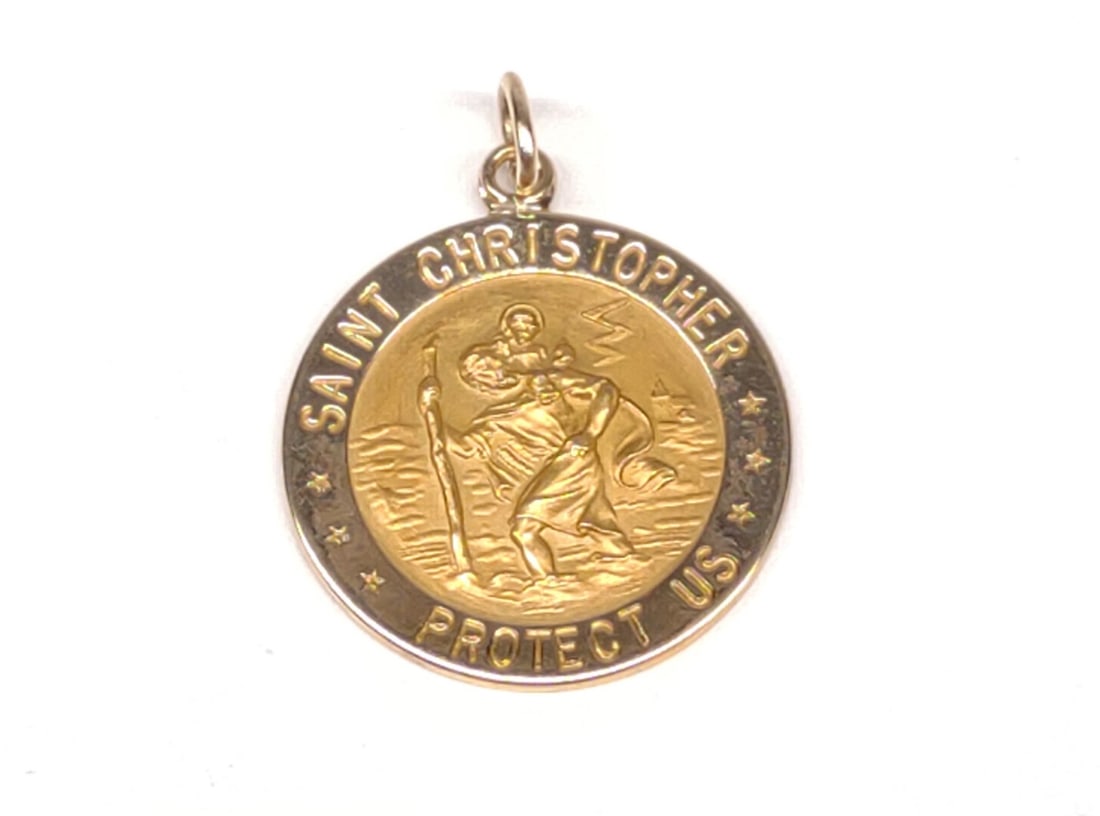 14K Gold St Christopher Necklace Pendant (1 of 5)