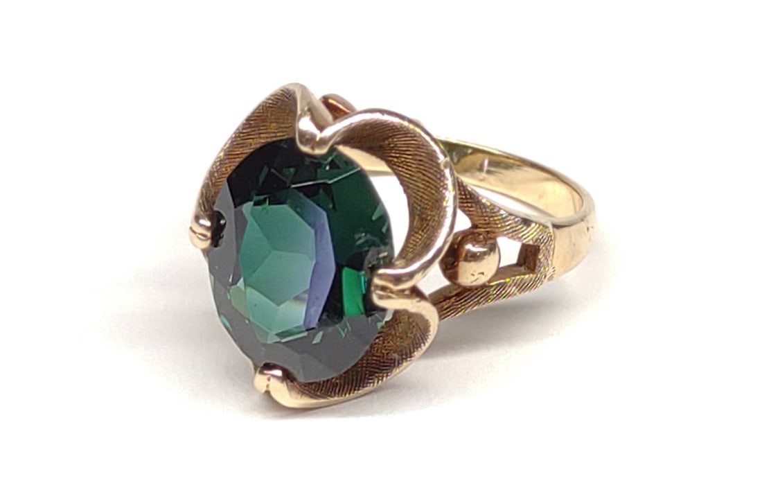 10K Gold Baden & Foss Syn. Emerald Ring (sz 5.75) (1 of 7)