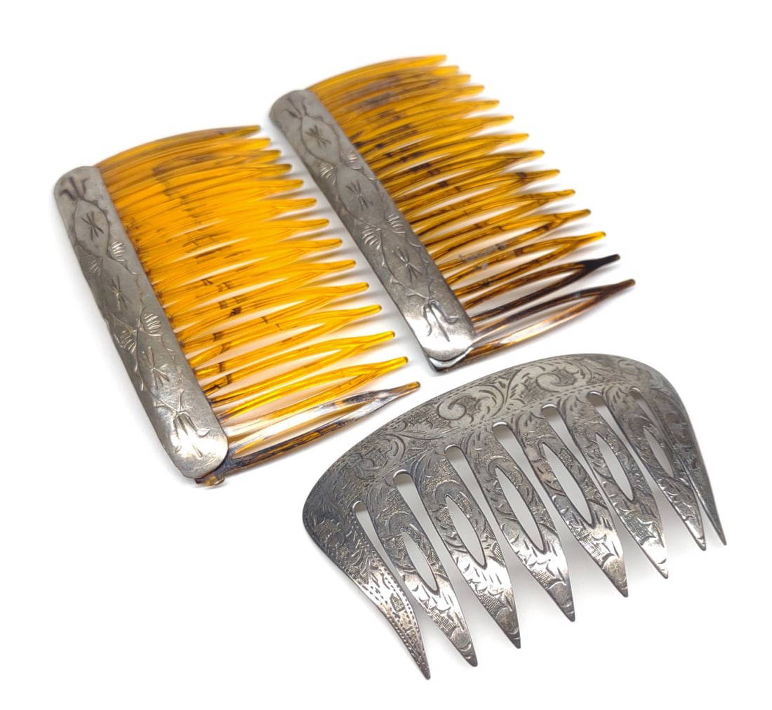 3 Art Deco Sterling Silver Hair Combs Auction