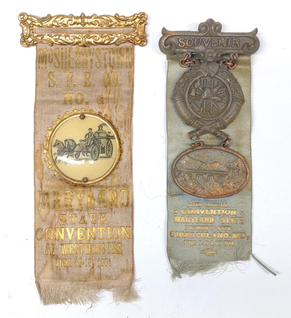 (2) Antique Early 1900s MD Fire Convention Medals (1 of 8)