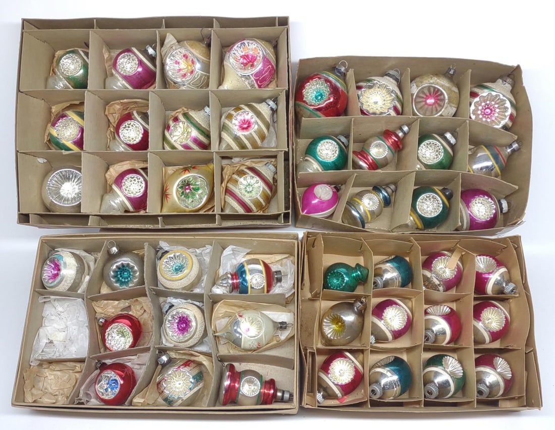46 Vintage Double Indent Glass Christmas Ornaments (1 of 6)