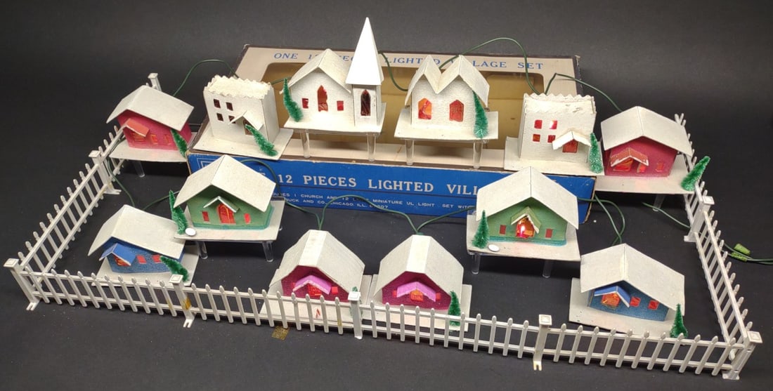 Vintage Japan Lighted Christmas Village Set w/ Box (1 of 15)
