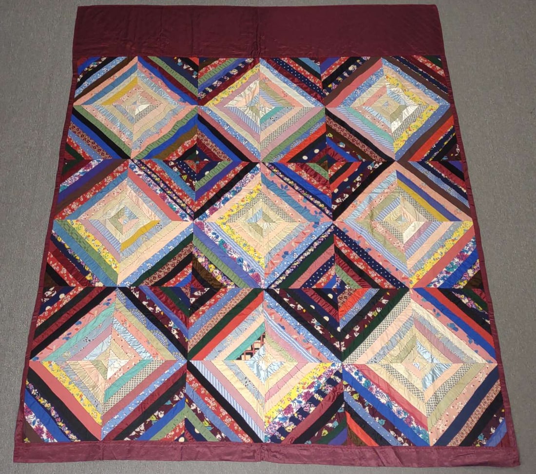 Vintage Handmade Crazy String Quilt (1 of 11)