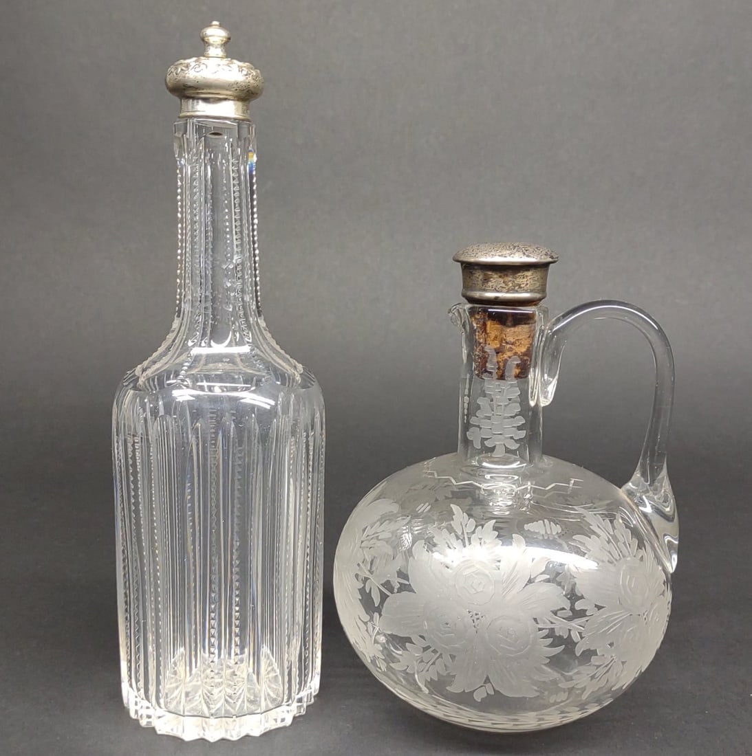 2 Antique Sterling & Crystal Decanter & Cruet (1 of 7)
