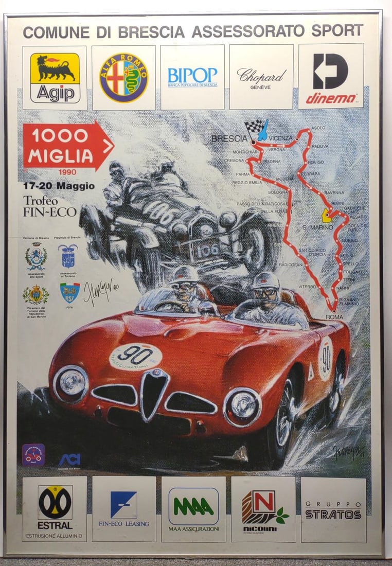 Jorge Ferreya Signed 1990 Mille Miglia Race Poster (1 of 8)