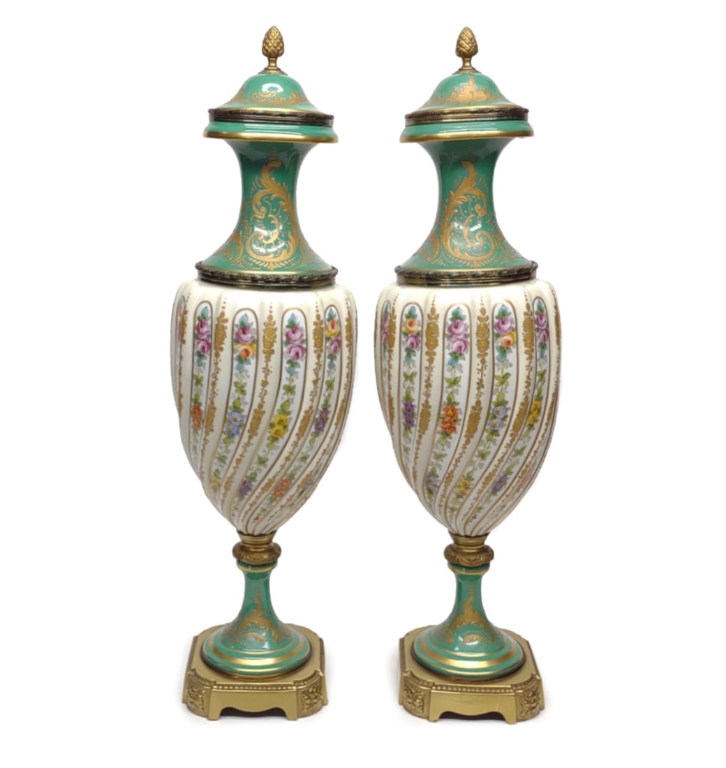 Pair of French Sevres Style Vases (21" tall) (1 of 12)