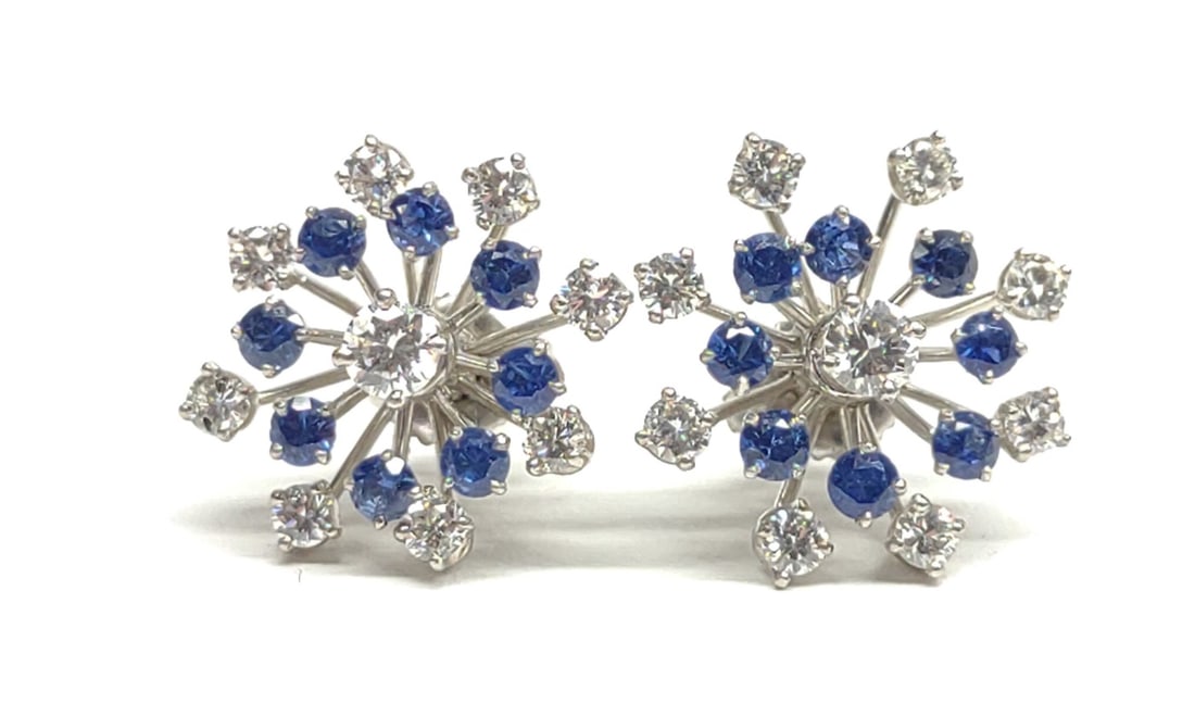 Pr of Platinum Diamond Sapphire Snowflake Earrings (1 of 6)