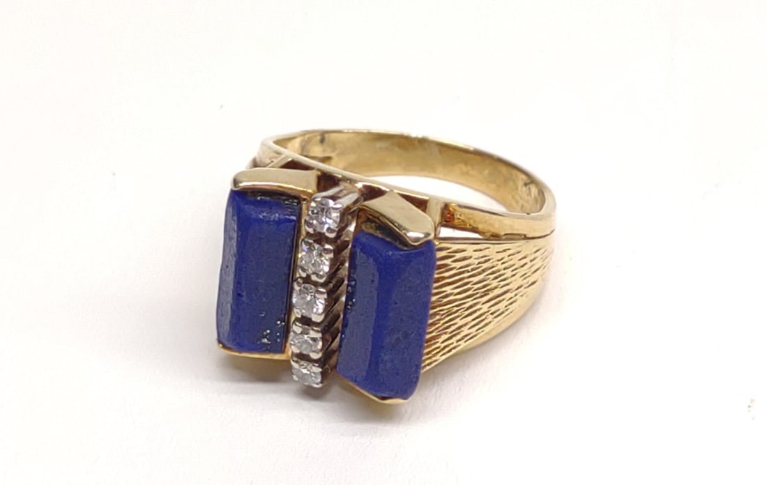 18K Gold Lapis & Diamond Geometric Ring (sz 5.5) (1 of 6)