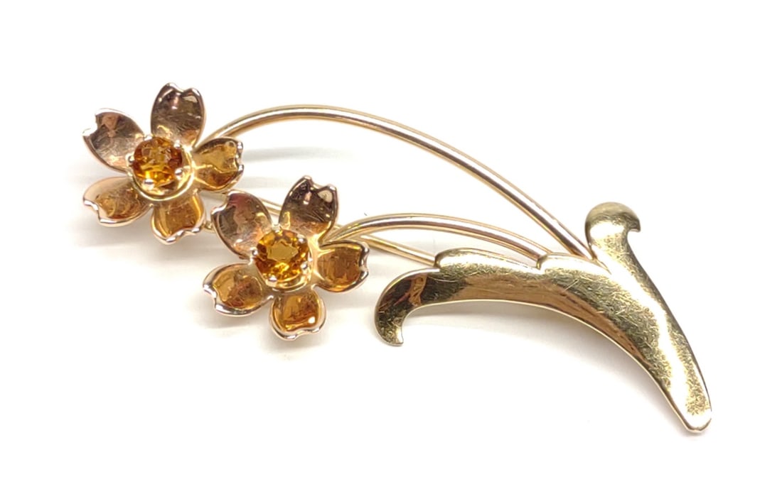 Early 14K Rose & Yellow Gold Citrine Flower Brooch (1 of 7)
