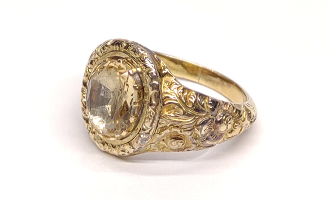 Georgian 14K Gold Repousse Citrine Ring (sz 7.75) (1 of 6)