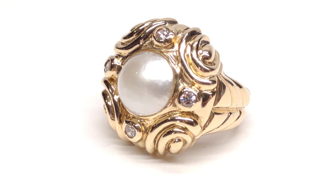 14K Yellow Gold & Pearl Cocktail Ring (sz 6) (1 of 7)