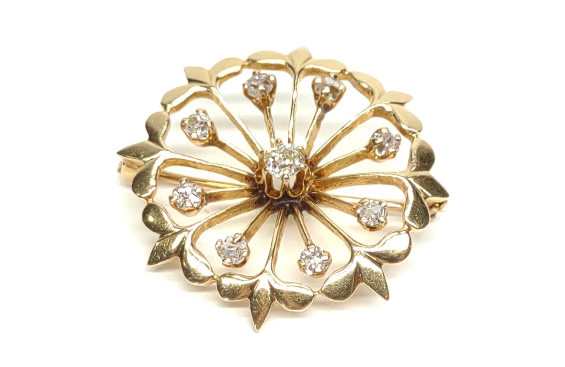 Antique 14K Gold Mine Cut Diamond Starburst Brooch (1 of 6)