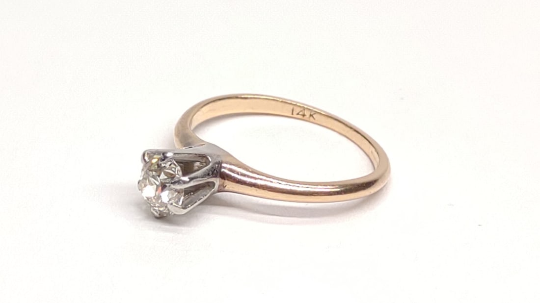 14K Gold European Cut Solitaire Ring (0.5 ct) sz 5 (1 of 7)