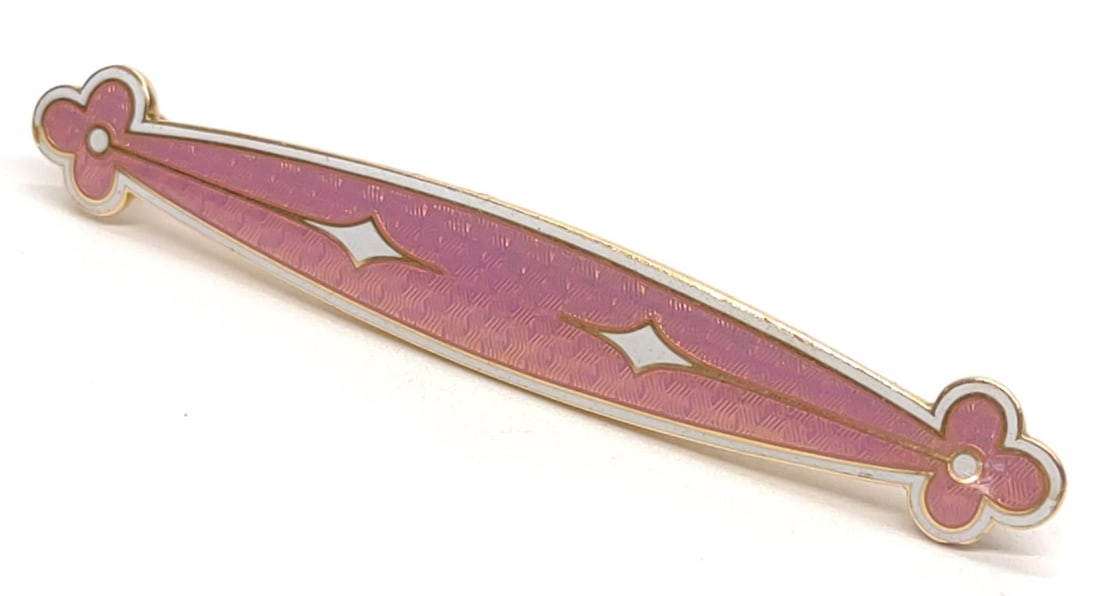 Art Deco 14K Gold Guilloche Enamel Bar Brooch (1 of 6)