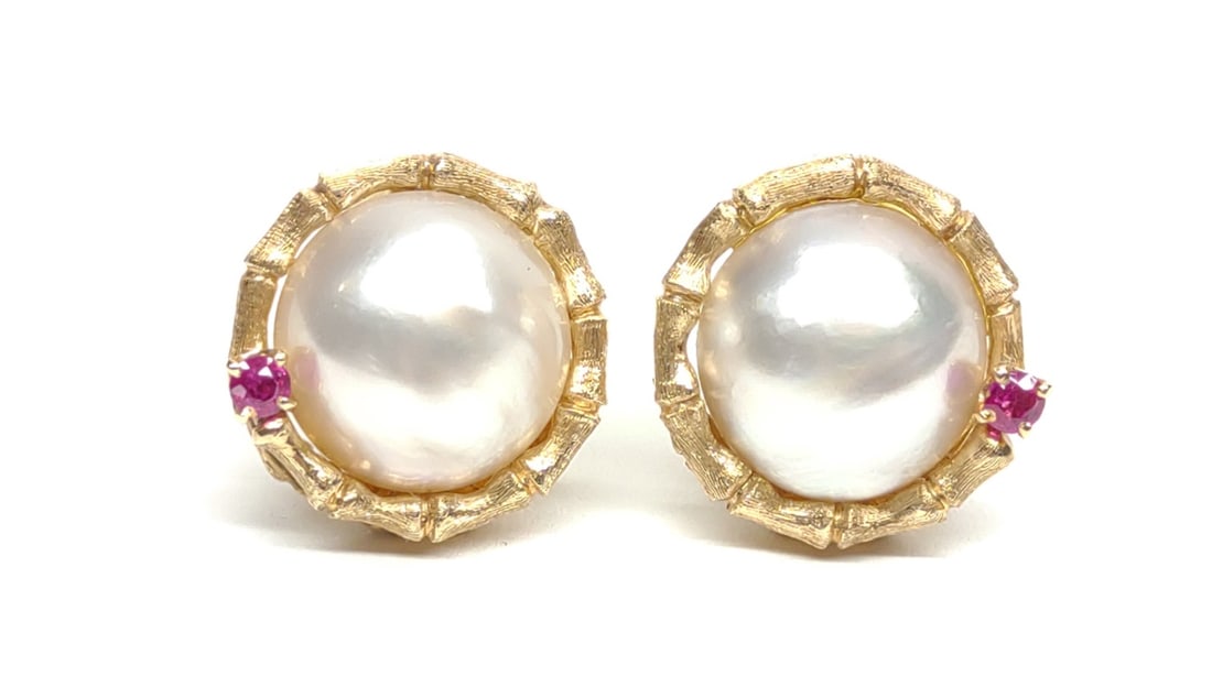 Mabe Pearl 14K Gold & Ruby Clip On Earrings (1 of 5)