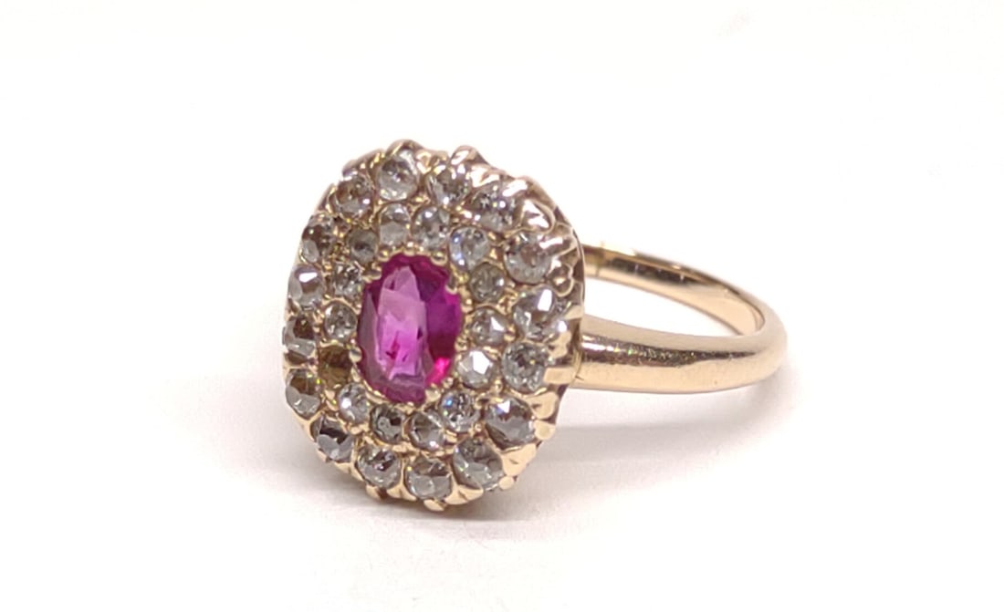 14K Gold Diamond Cluster & Ruby Cocktail Ring (1 of 6)